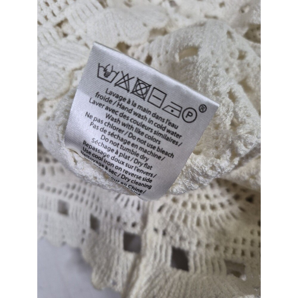 Sezane Top Women's Size Medium White Beige Cotton Long Sleeve Crochet Knit - Picture 5 of 11